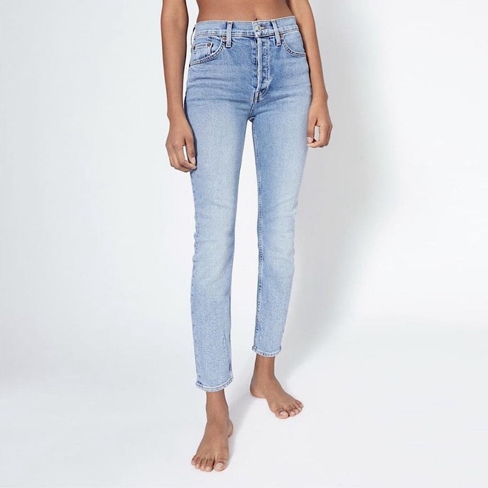 Re/Done High Rise Jeans Women’s 26 Long Light Blue Wash Slim Straight